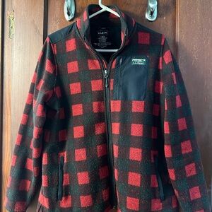 L.L. Bean Red and Black Checkered Fleece Jacket